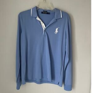 Ralph Lauren Golf Polo Tailored Fit Big Pony Long Sleeve Blue Preppy Size Large